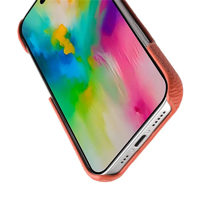 MELKCO For iPhone 16 Pro Case Genuine Cow Leather PC Phone Cover Compatible with MagSafe