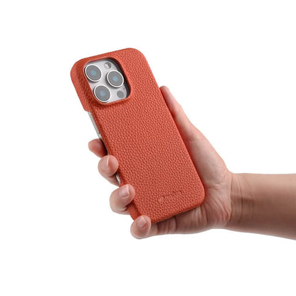 MELKCO For iPhone 16 Pro Case Genuine Cow Leather PC Phone Cover Compatible with MagSafe