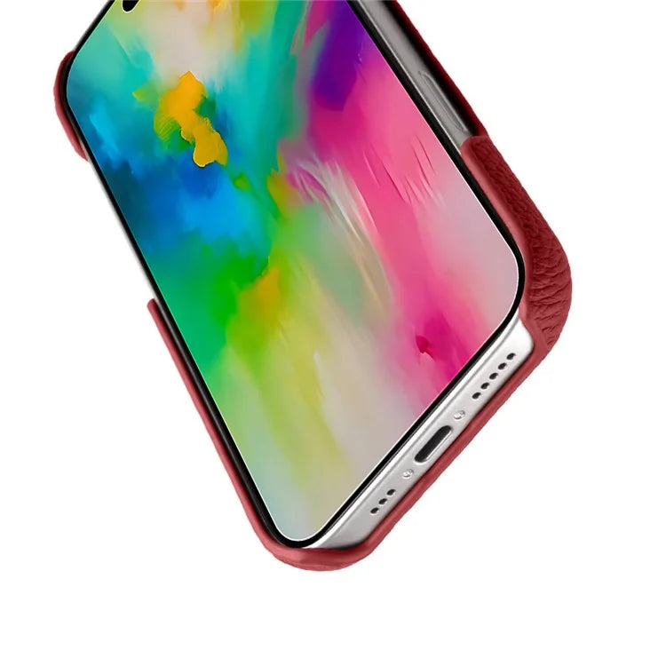 MELKCO For iPhone 16 Pro Case Genuine Cow Leather PC Phone Cover Compatible with MagSafe