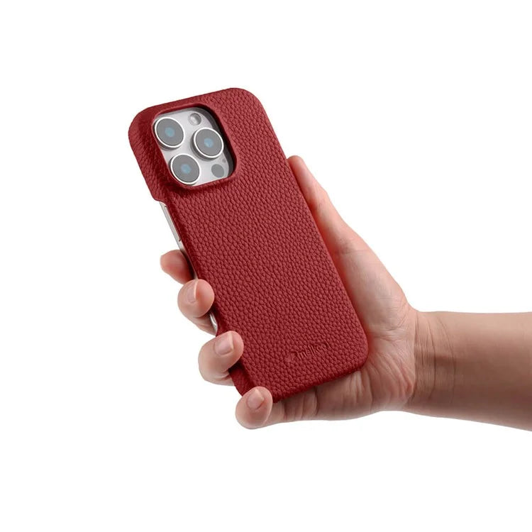 MELKCO For iPhone 16 Pro Case Genuine Cow Leather PC Phone Cover Compatible with MagSafe