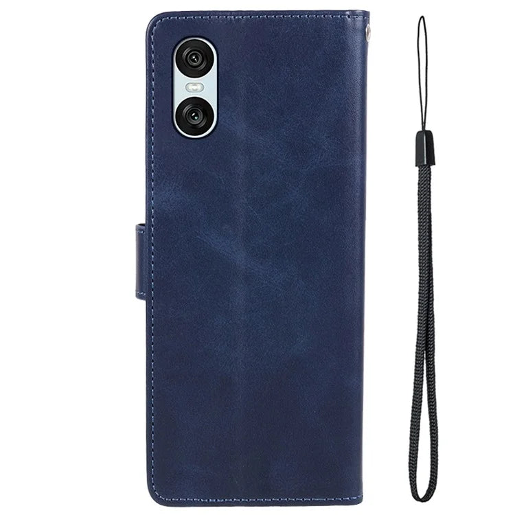 For Sony Xperia 10 VI Case PU Leather Card Holders Protective Phone Cover Calf Texture