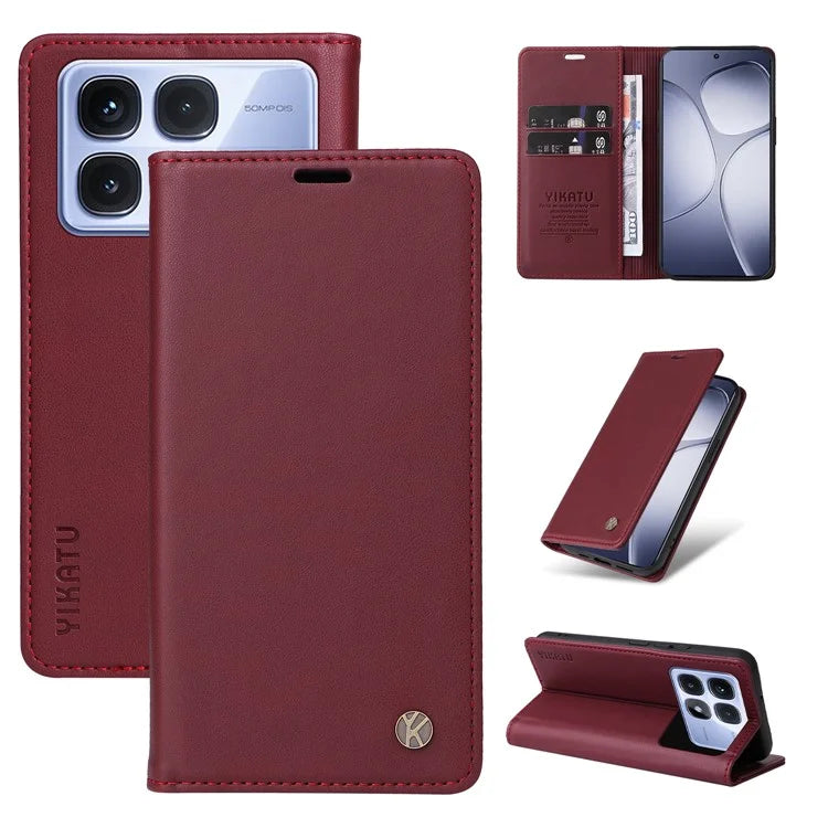 YIKATU YK-001 For Xiaomi Redmi K70 Ultra Case Stand Leather Phone Cover Strong Magnetic Closure