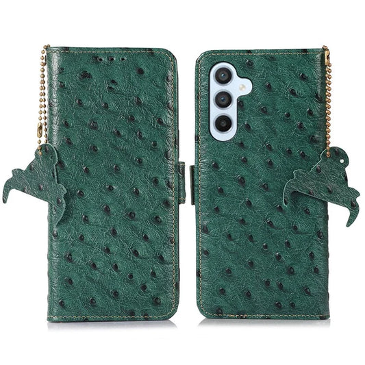 For Samsung Galaxy A16 5G Case Genuine Cow Phone Cover Ostrich Texture RFID Blocking Card Holder