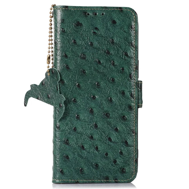 For Samsung Galaxy A16 5G Case Genuine Cow Phone Cover Ostrich Texture RFID Blocking Card Holder