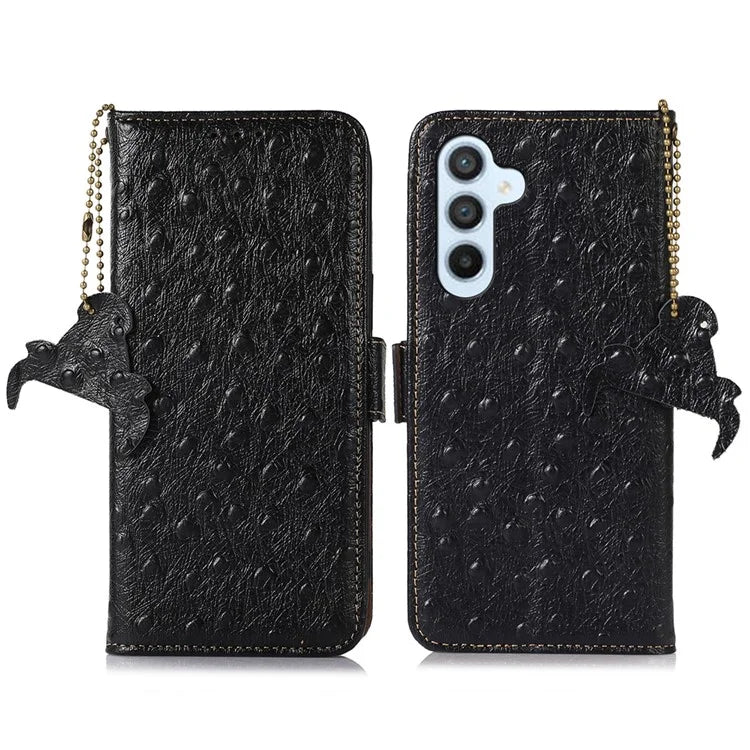 For Samsung Galaxy A16 5G Case Genuine Cow Phone Cover Ostrich Texture RFID Blocking Card Holder