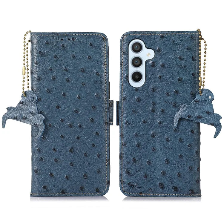 For Samsung Galaxy A16 5G Case Genuine Cow Phone Cover Ostrich Texture RFID Blocking Card Holder