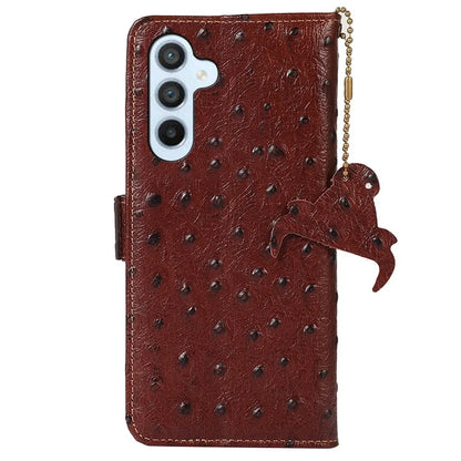 For Samsung Galaxy A16 5G Case Genuine Cow Phone Cover Ostrich Texture RFID Blocking Card Holder