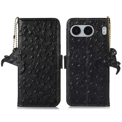 For OnePlus Nord 4 Case RFID Blocking Genuine Cow Leather Phone Case Ostrich Texture