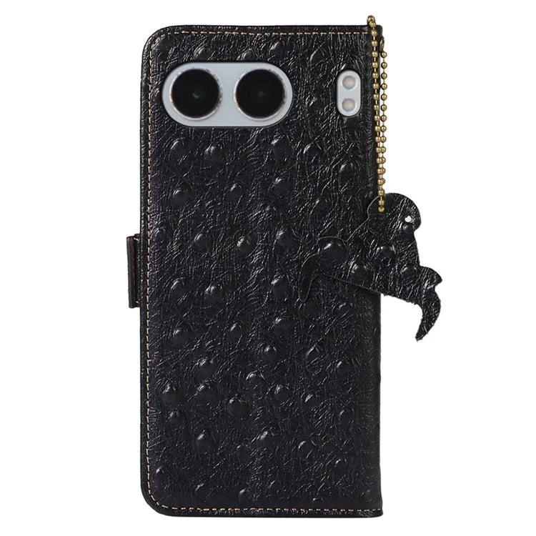 For OnePlus Nord 4 Case RFID Blocking Genuine Cow Leather Phone Case Ostrich Texture
