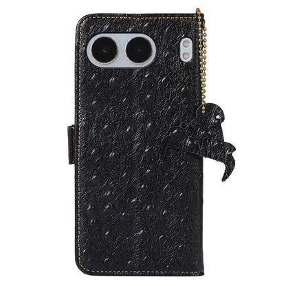 For OnePlus Nord 4 Case RFID Blocking Genuine Cow Leather Phone Case Ostrich Texture