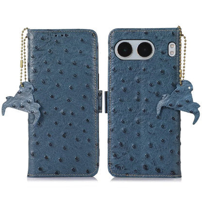 For OnePlus Nord 4 Case RFID Blocking Genuine Cow Leather Phone Case Ostrich Texture