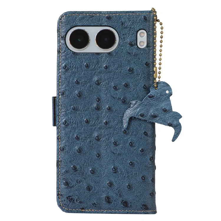 For OnePlus Nord 4 Case RFID Blocking Genuine Cow Leather Phone Case Ostrich Texture