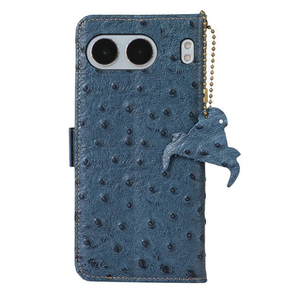 For OnePlus Nord 4 Case RFID Blocking Genuine Cow Leather Phone Case Ostrich Texture