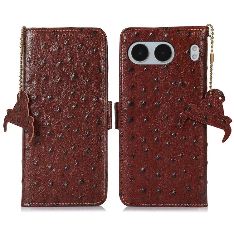 For OnePlus Nord 4 Case RFID Blocking Genuine Cow Leather Phone Case Ostrich Texture