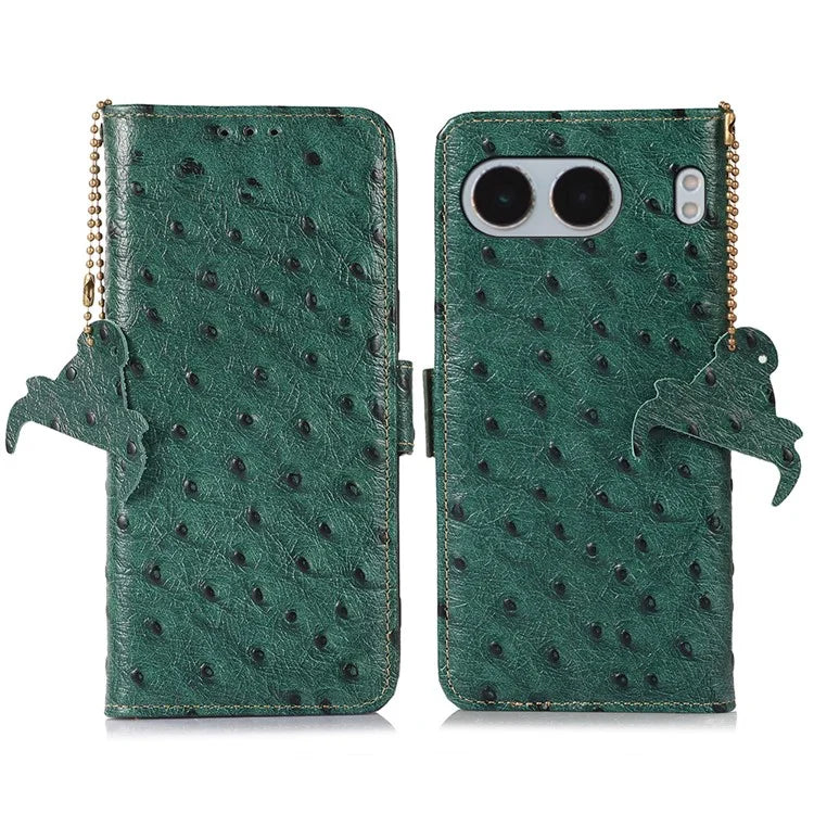 For OnePlus Nord 4 Case RFID Blocking Genuine Cow Leather Phone Case Ostrich Texture