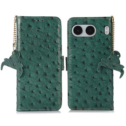 For OnePlus Nord 4 Case RFID Blocking Genuine Cow Leather Phone Case Ostrich Texture