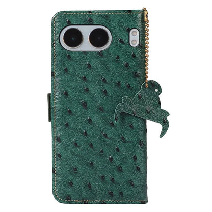 For OnePlus Nord 4 Case RFID Blocking Genuine Cow Leather Phone Case Ostrich Texture