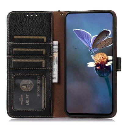 For Samsung Galaxy A06 Case RFID Blocking Litchi Texture Genuine Cow Leather Phone Cover
