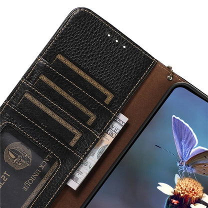 For Samsung Galaxy A06 Case RFID Blocking Litchi Texture Genuine Cow Leather Phone Cover