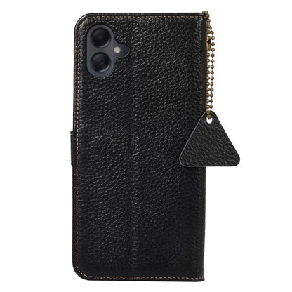 For Samsung Galaxy A06 Case RFID Blocking Litchi Texture Genuine Cow Leather Phone Cover