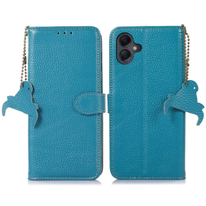 For Samsung Galaxy A06 Case RFID Blocking Litchi Texture Genuine Cow Leather Phone Cover