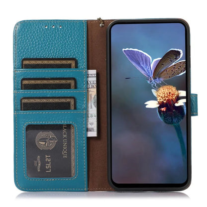 For Samsung Galaxy A06 Case RFID Blocking Litchi Texture Genuine Cow Leather Phone Cover