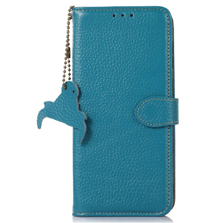 For Samsung Galaxy A06 Case RFID Blocking Litchi Texture Genuine Cow Leather Phone Cover
