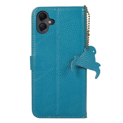 For Samsung Galaxy A06 Case RFID Blocking Litchi Texture Genuine Cow Leather Phone Cover