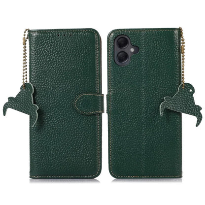 For Samsung Galaxy A06 Case RFID Blocking Litchi Texture Genuine Cow Leather Phone Cover
