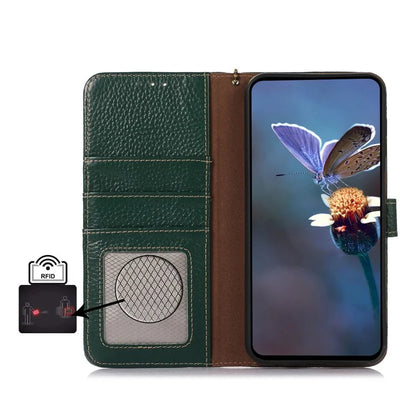 For Samsung Galaxy A06 Case RFID Blocking Litchi Texture Genuine Cow Leather Phone Cover