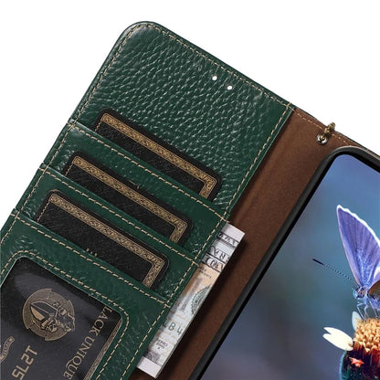 For Samsung Galaxy A06 Case RFID Blocking Litchi Texture Genuine Cow Leather Phone Cover