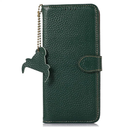 For Samsung Galaxy A06 Case RFID Blocking Litchi Texture Genuine Cow Leather Phone Cover