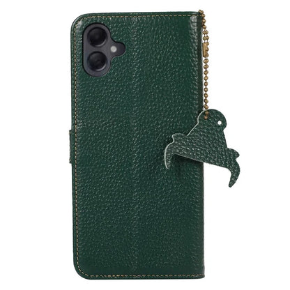 For Samsung Galaxy A06 Case RFID Blocking Litchi Texture Genuine Cow Leather Phone Cover