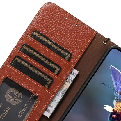 For Samsung Galaxy A06 Case RFID Blocking Litchi Texture Genuine Cow Leather Phone Cover