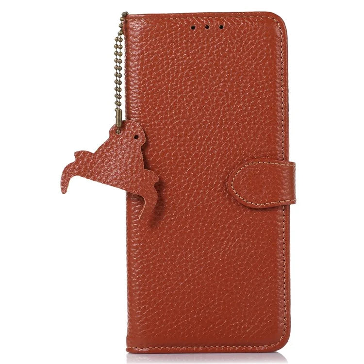 For Samsung Galaxy A06 Case RFID Blocking Litchi Texture Genuine Cow Leather Phone Cover
