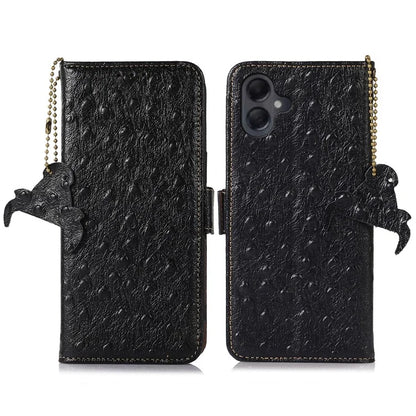 For Samsung Galaxy A06 Case RFID Blocking Genuine Cow Leather Phone Case Ostrich Texture