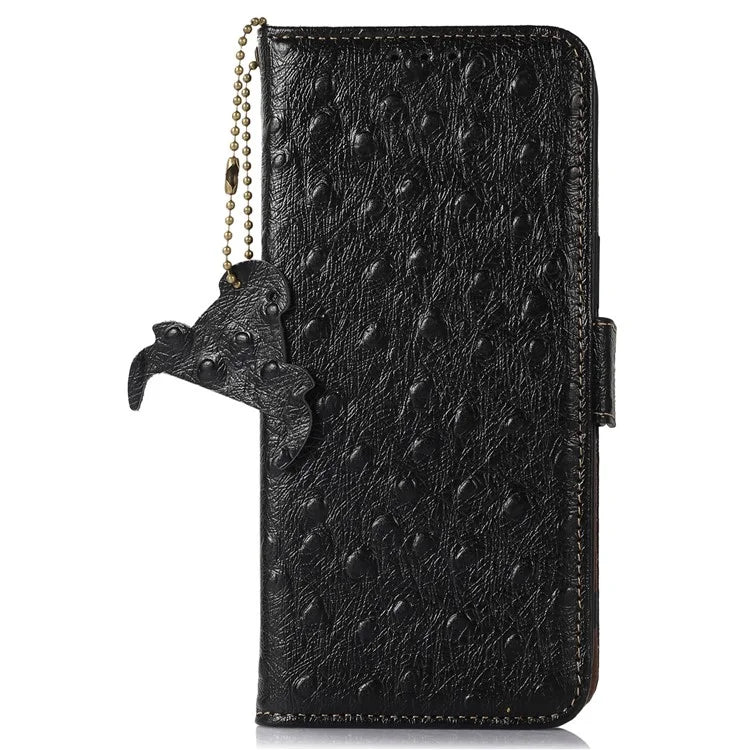 For Samsung Galaxy A06 Case RFID Blocking Genuine Cow Leather Phone Case Ostrich Texture