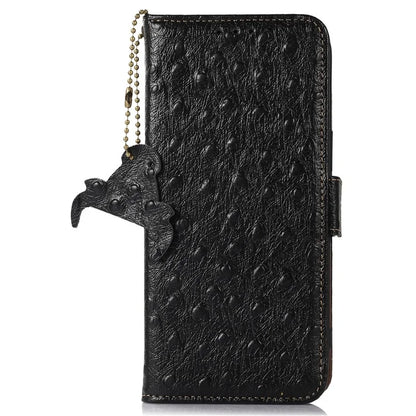 For Samsung Galaxy A06 Case RFID Blocking Genuine Cow Leather Phone Case Ostrich Texture