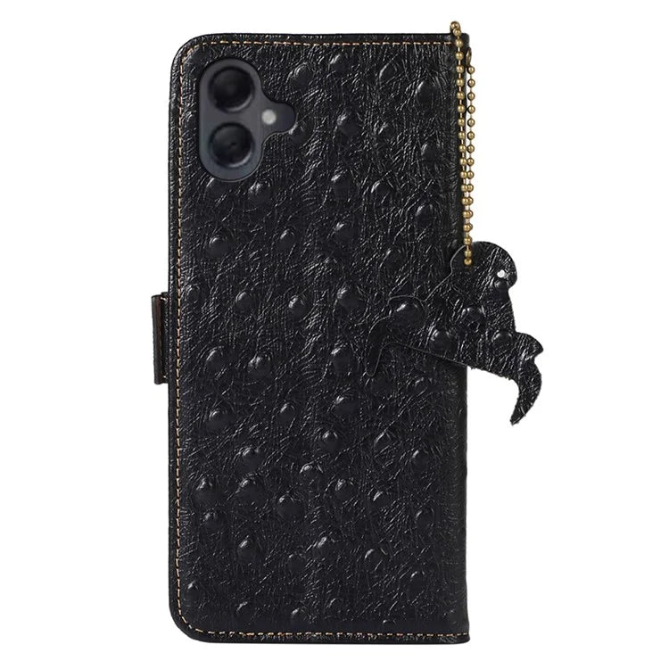 For Samsung Galaxy A06 Case RFID Blocking Genuine Cow Leather Phone Case Ostrich Texture