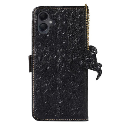 For Samsung Galaxy A06 Case RFID Blocking Genuine Cow Leather Phone Case Ostrich Texture
