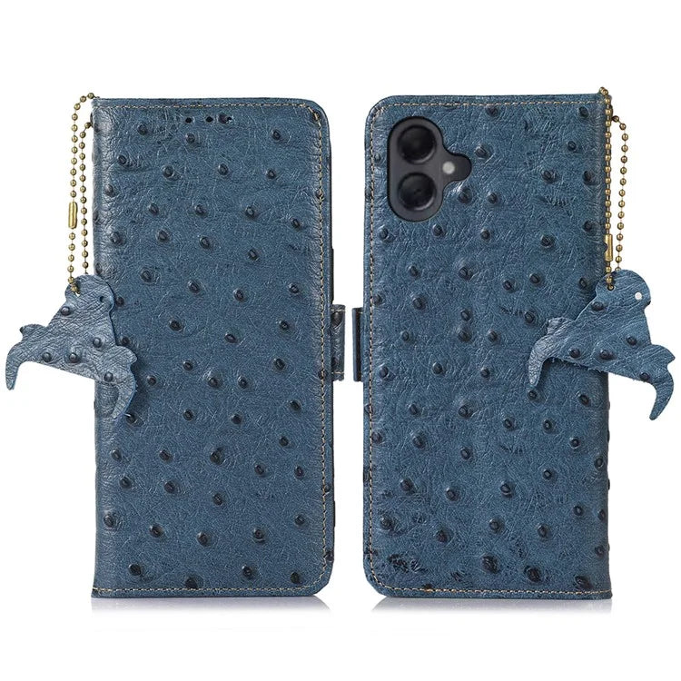 For Samsung Galaxy A06 Case RFID Blocking Genuine Cow Leather Phone Case Ostrich Texture