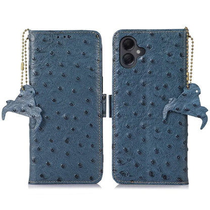 For Samsung Galaxy A06 Case RFID Blocking Genuine Cow Leather Phone Case Ostrich Texture