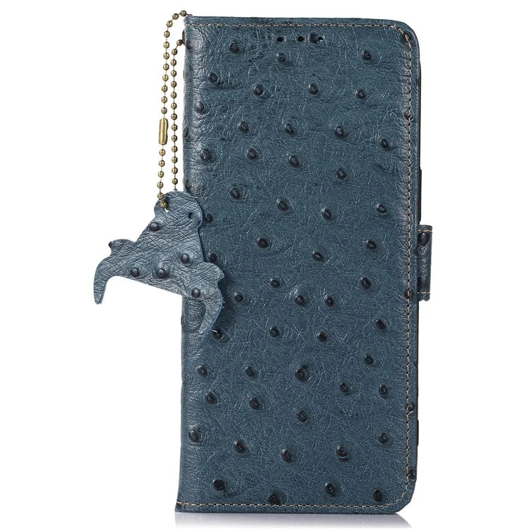 For Samsung Galaxy A06 Case RFID Blocking Genuine Cow Leather Phone Case Ostrich Texture