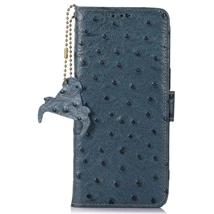For Samsung Galaxy A06 Case RFID Blocking Genuine Cow Leather Phone Case Ostrich Texture