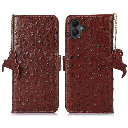 For Samsung Galaxy A06 Case RFID Blocking Genuine Cow Leather Phone Case Ostrich Texture