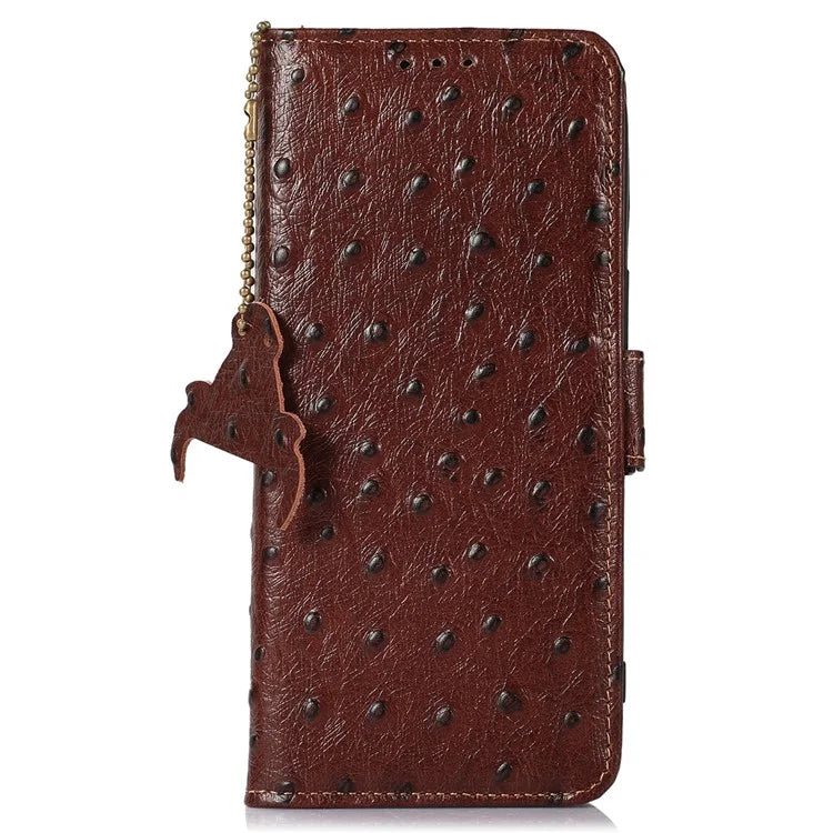 For Samsung Galaxy A06 Case RFID Blocking Genuine Cow Leather Phone Case Ostrich Texture