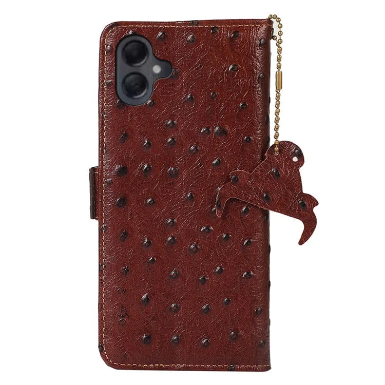 For Samsung Galaxy A06 Case RFID Blocking Genuine Cow Leather Phone Case Ostrich Texture