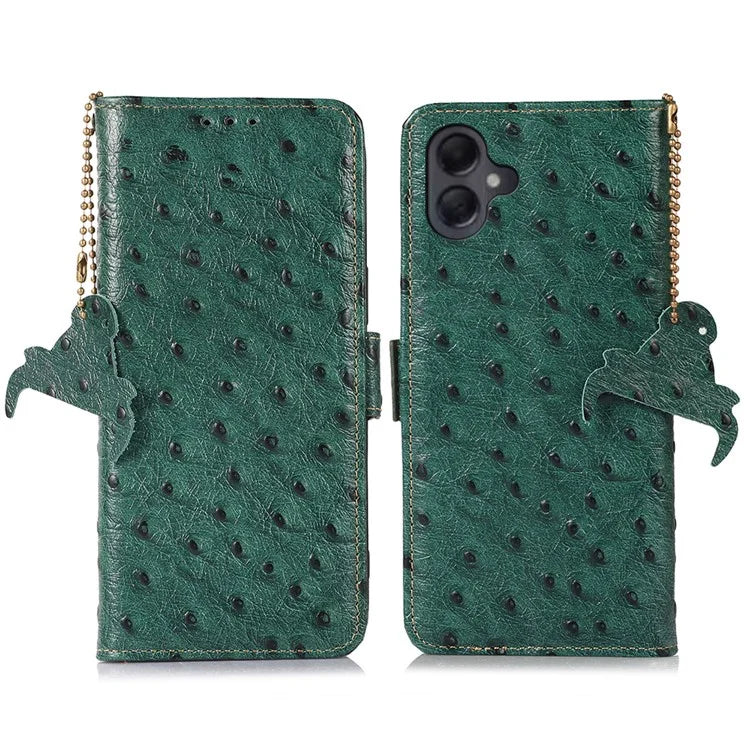 For Samsung Galaxy A06 Case RFID Blocking Genuine Cow Leather Phone Case Ostrich Texture