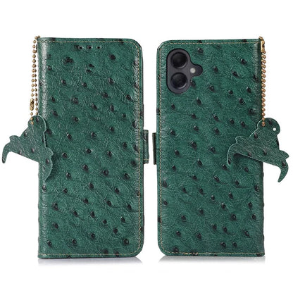 For Samsung Galaxy A06 Case RFID Blocking Genuine Cow Leather Phone Case Ostrich Texture