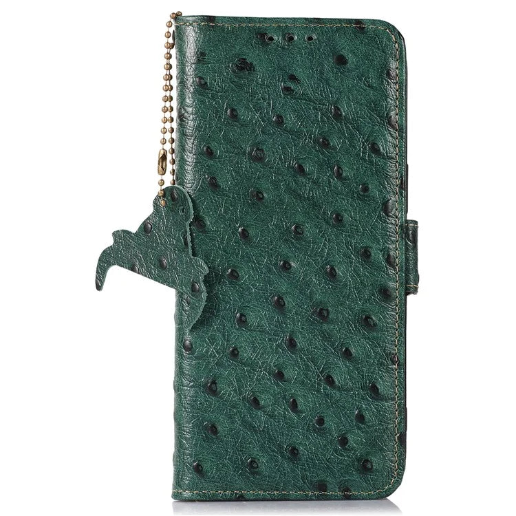 For Samsung Galaxy A06 Case RFID Blocking Genuine Cow Leather Phone Case Ostrich Texture